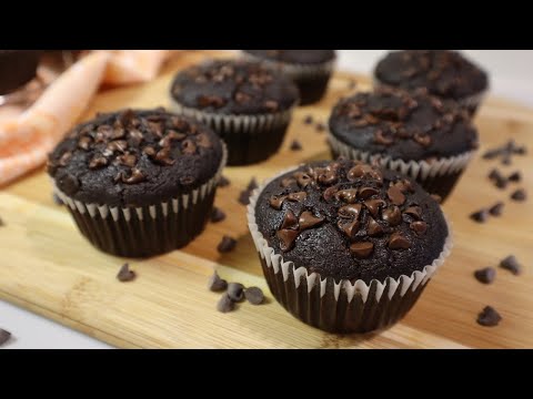 One Bowl Moist Double Chocolate Muffins | No Egg | No Milk | No Butter