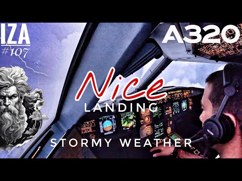 A321 NCE 🇫🇷 Nice | LANDING 04L Stormy Sky | 4K Cockpit View | ATC & Crew Communications