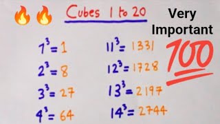 Cube 1 to 20 🔥💯 | 1 to 20 ka Cube | Maths Tricks #viral #trending #maths #cube