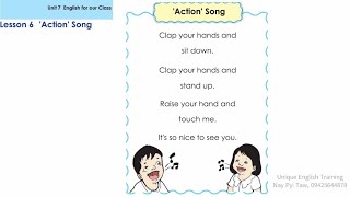 Grade 1 English (အင်္ဂလိပ်စာ) သင်ရိုးသစ် , Unit -7, Lesson 6 Action song လိုက်ဆိုလေ့ကျင့်ပါ