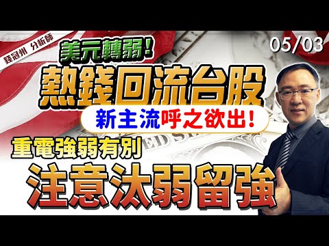 2024/05/03  美元轉弱!熱錢回流台股，新主流呼之欲出!重電強弱有別，注意汰弱留強  錢冠州分析師