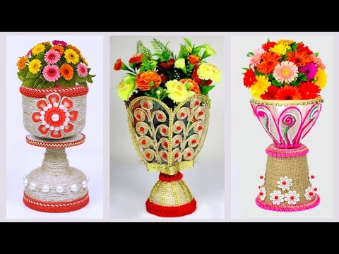 3 Amazing Flower Vase Ideas From Waste Materials | Plastic Bottle Craft Ideas | Jute Craft Ideas |