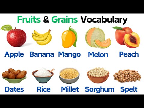 Fruits and Grains Vocabulary For Kids | Common Foods Names | Food Vocabulary | Learn English