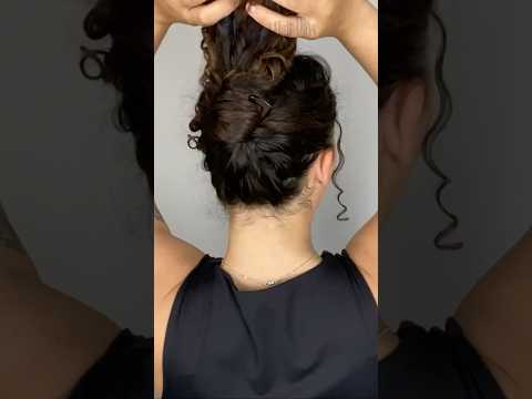 Quick twist up with thick, curly hair - Chignon Pin #curlyhair #curlyhairstyles