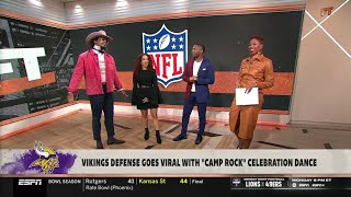 FIRST TAKE | Cam Newton reacts to Vikings defense "camp rock" celebration dance goes viral