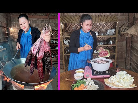 Delicious purple corn cook with country style - Cooking with Sreypov