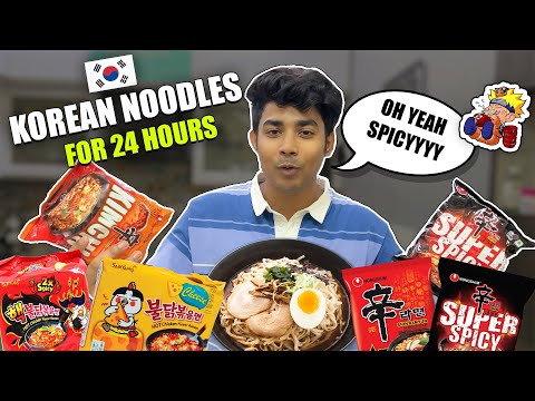 Eating KOREAN INSTANT NOODLES🍜 for 24 HOURS Challenge⏲😛 | Samyang, Nissin, Paldo, Nongshim