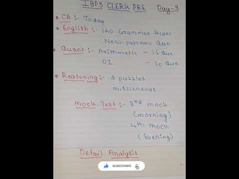 ibps clerk pre to-do list | day-9 | daily target 🎯 |today's tasks 📚 | banking | बैंकिंग | #shorts