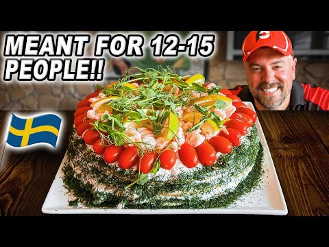 This 106oz Swedish Smörgåstårta Savory Sandwich Cake Challenge Feeds 12-15 People!!