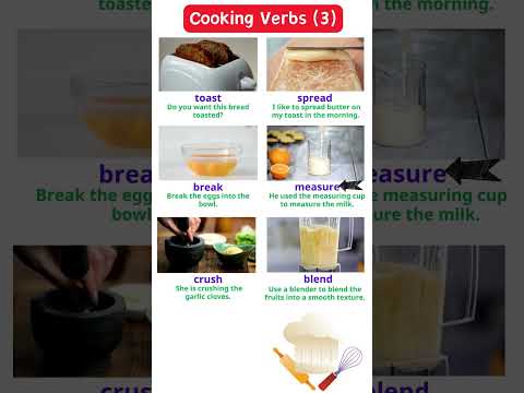 Cooking Verbs (3): toast, spread, break, measure, crush, blend  #speakingenglish  #learnenglish