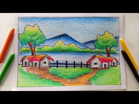 How to draw easy scenery /Easy scenery drawing with colour /beautiful scenery drawing step by step.