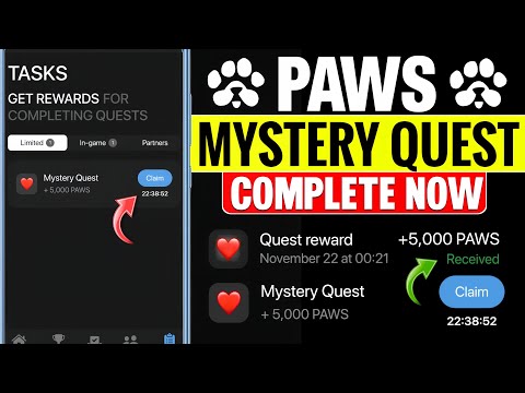 Paws Airdrop New Mystery Quest +5000 Coin | 5000 Paws Coin Mystery Quest Today