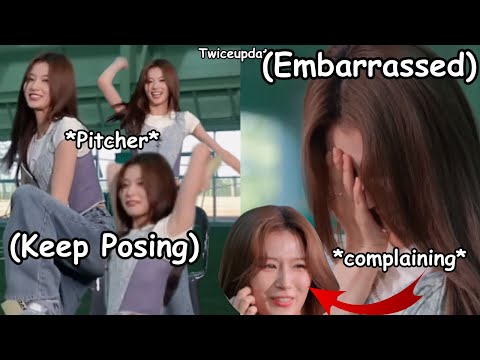 twice sana getting embarrassed after pretending being a pitcher ft. Jeongyeon clowning sana