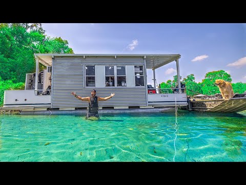 24hr FLOATING TINY HOME Challenge On Rainbow Lagoon!! ($5,000 Mistake..)