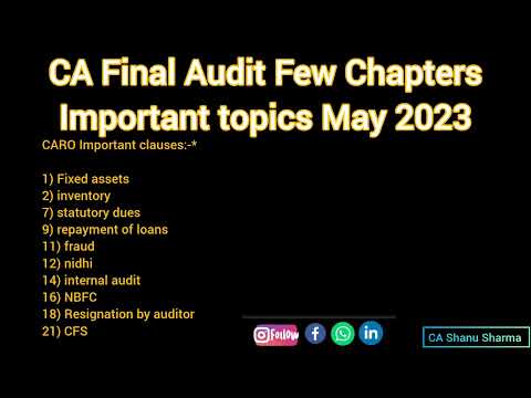 CA Final Audit Insurance, Bank, Caro 2020, Fiscal Law(Tax Audit) Important Areas to do