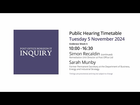 Simon Recaldin - Sarah Munby - Day 192 AM (05 November 2024) - Post Office Horizon IT Inquiry