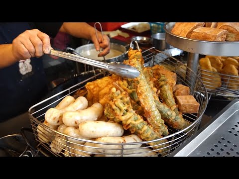 Amazing Fried skills! Crispy Tempura Oyster Fritter, Fried Vegetables /令人垂涎的炸物饗宴！金黃酥炸蚵嗲, 炸韭菜條,炸甜米糕