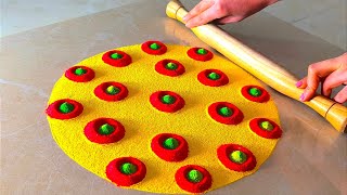 Simple Makar Sankranti Rangoli 💛❣️💛 using Rolling Pin | Til Gul laddu/Kites/Haldi Kumkum easy rangol