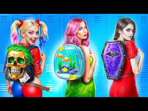 Poor Mermaid at Superhero School! Vampire Vs Harley Quinn Vs Mermaid!