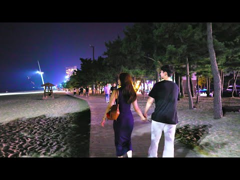 Crowded GYEONGPO Beach Night Walk, Beautiful Korea , Seoul Travel Walker, Gangneung Gangwondo Travel