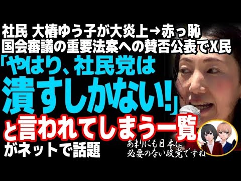 社民党の大椿ゆう子副党首に大ブーメラン直撃w重要法案の賛否を示した一覧を投稿も、とんでもない事実がバレる・・・