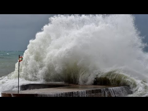 storm in small Mediterranean port VR 360.