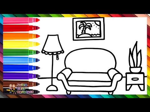 Draw And Color A Living Room 🛋️🖼️🪴🌈 Drawings For Kids