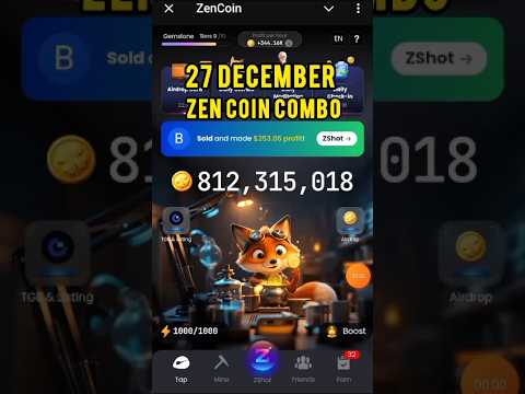 Zen coin daily combo cards 27 December | 27 December Zen coin Combo cards | Zen coin today's combo