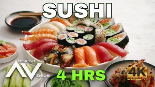 SUSHI 🥢🍣 - Japanese food and preparations, 4 HOURS of Background Ambient Video