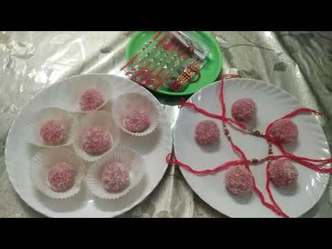 Strawberry coconut laddu rakhi special without condense milk or mawa recipe@in hindi