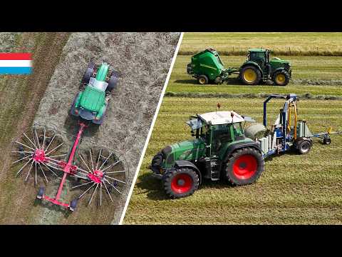 2nd cut field grass swathing - baling - wrapping | John Deere // Fendt | Luxembourg 2024