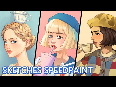 [PORTRAIT SPEEDPAINT] Study Sketches 4 - Hats and Drinks