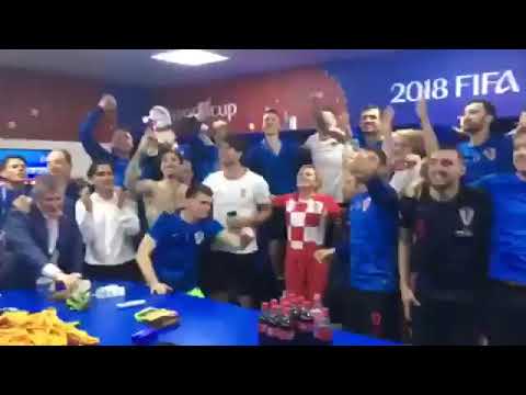 The president of croatia celebrates with the team , funny moments