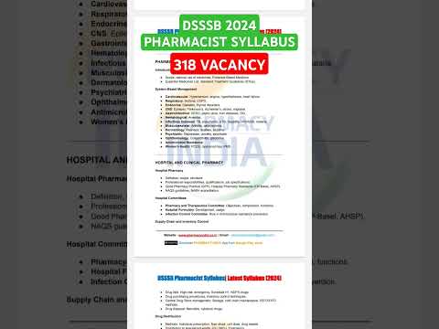 DSSSB PHARMACIST SYLLABUS | 318 VACANCY | CHECK NOW #dsssb #pharmacist