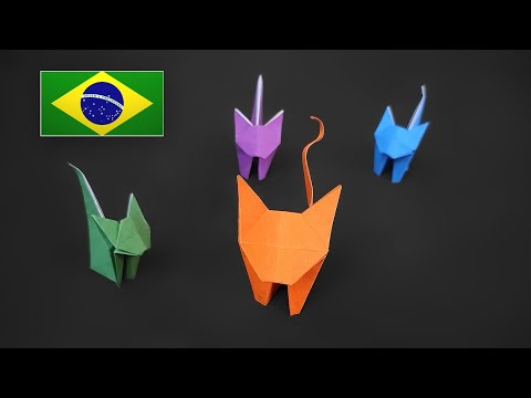 Como Fazer um Origami de Gato - Instruções em Português BR