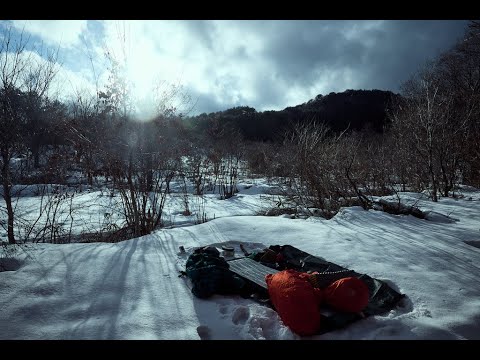 heavy snow, mountain camping #4 -  camping with a sleeping bag. starry skies. -13.7℃