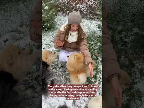 Dogs playing in snow with girl / Dog short videos/ #shorts #dog #puppy