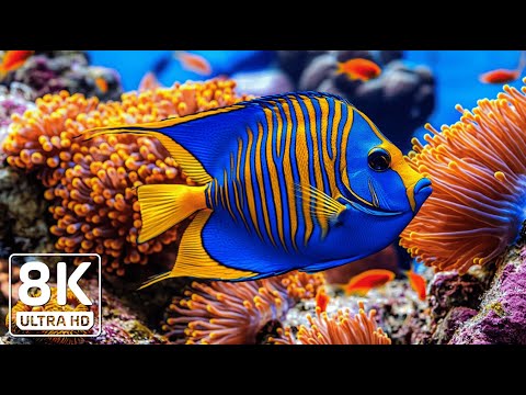 Marine Harmony 8K - Calming Music with Vibrant Fish & Ocean Scenes