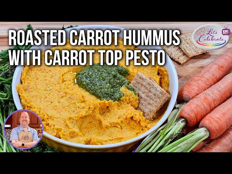 Delicious Roasted Carrot Hummus With A Twist: Carrot Top Pesto!