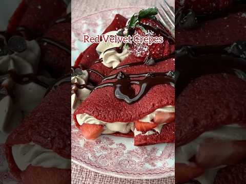 Red Velvet Crepes Recipe with Chocolate Whipped Cream #valentinesday #redvelevet #crepes