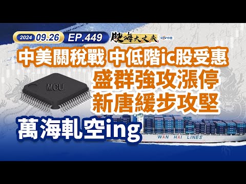 中視第449集｜中美關稅戰 中低階ic股受惠 盛群強攻漲停 新唐緩步攻堅 萬海軋空ing｜20240926｜陳建誠 分析師｜股海大丈夫