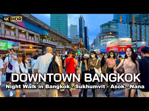 🇹🇭 4K HDR | Bangkok Downtown Night Walk | Sukhumvit - Asok - Nana | Thailand 2023