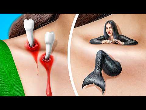 From Nerd to Beauty Dark Mermaid / Vampire Extreme Makeover with Gadgets from Tik Tok