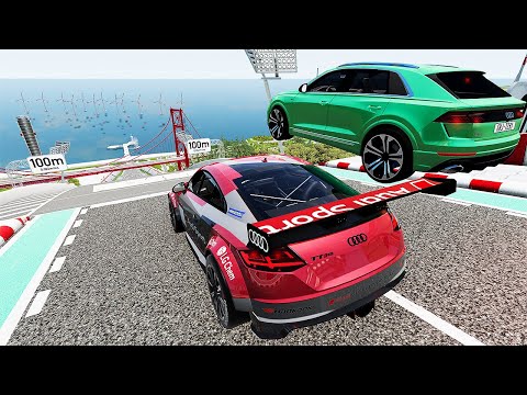 Audi Cars VS Big High Ramp Jump - Sports Cars Crashes  - BeamNG Drive