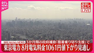 【速報】“夏の電気料金”値下がりへ…東電8月使用分「補助」再開で