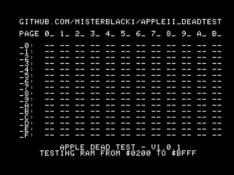 Apple II Deadtest ROM v1.01 running on motherboard EF-ROM socket