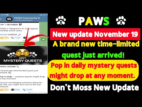 PAWS new update 19 November ! Pop in daily mystery quests might dropat any moment.