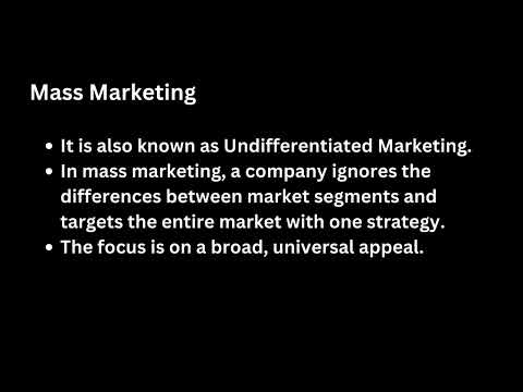 Market Segmentation - Levels of segmentation (Mass, Segment, Niche and Micro marketing)