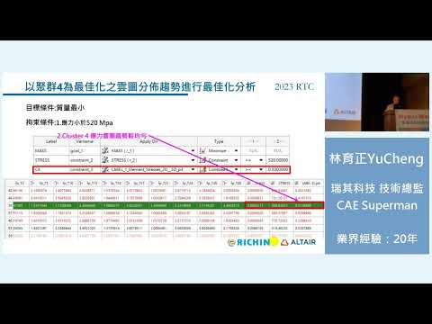 RTC 2023【expert_AI & HST最佳化案例分析】Altair CAE與AI大數據技術大會 | 瑞其科技 林育正 總監