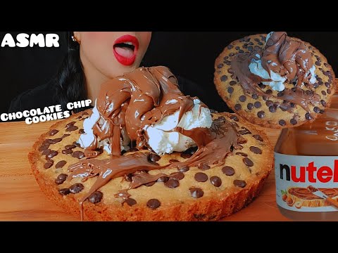 CHOCOLATE CHIP COOKIE PIE whit NUTELLA and ICECREAM ASMR🍪👅|누텔라와 아이스크림을 곁들인 목방 초콜릿 칩 쿠키 파이|Notalking🐾